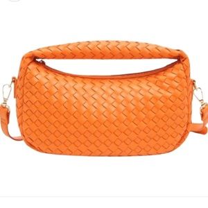 473. Women’s Orange Isobelle Woven Crossbody Vegan Leather Handbag NWT